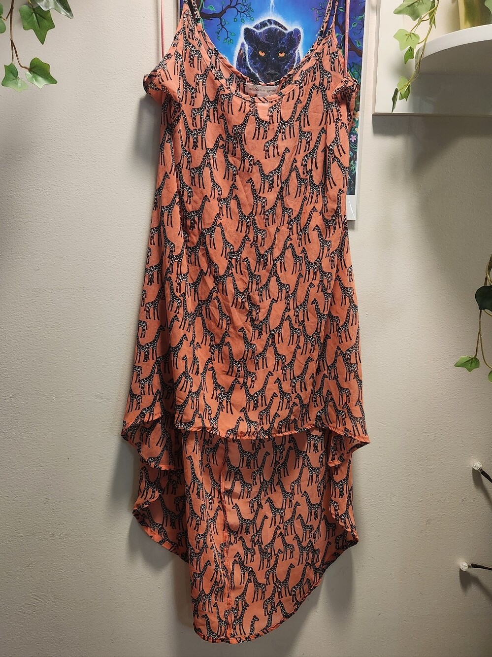 Sheer Slip Dress with Black Giraffe Print Hi-Low Hem
